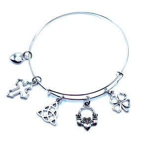 Celtic Irish Bracelet  Claddagh Cross Clover Charms May Be Personalized
